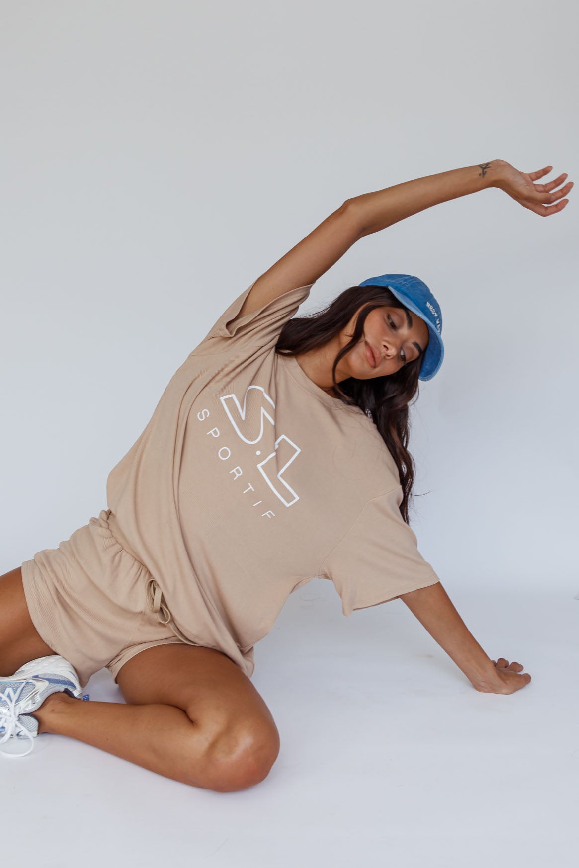 On Track SL Logo T-Shirt Camel by Selfie Leslie Australia