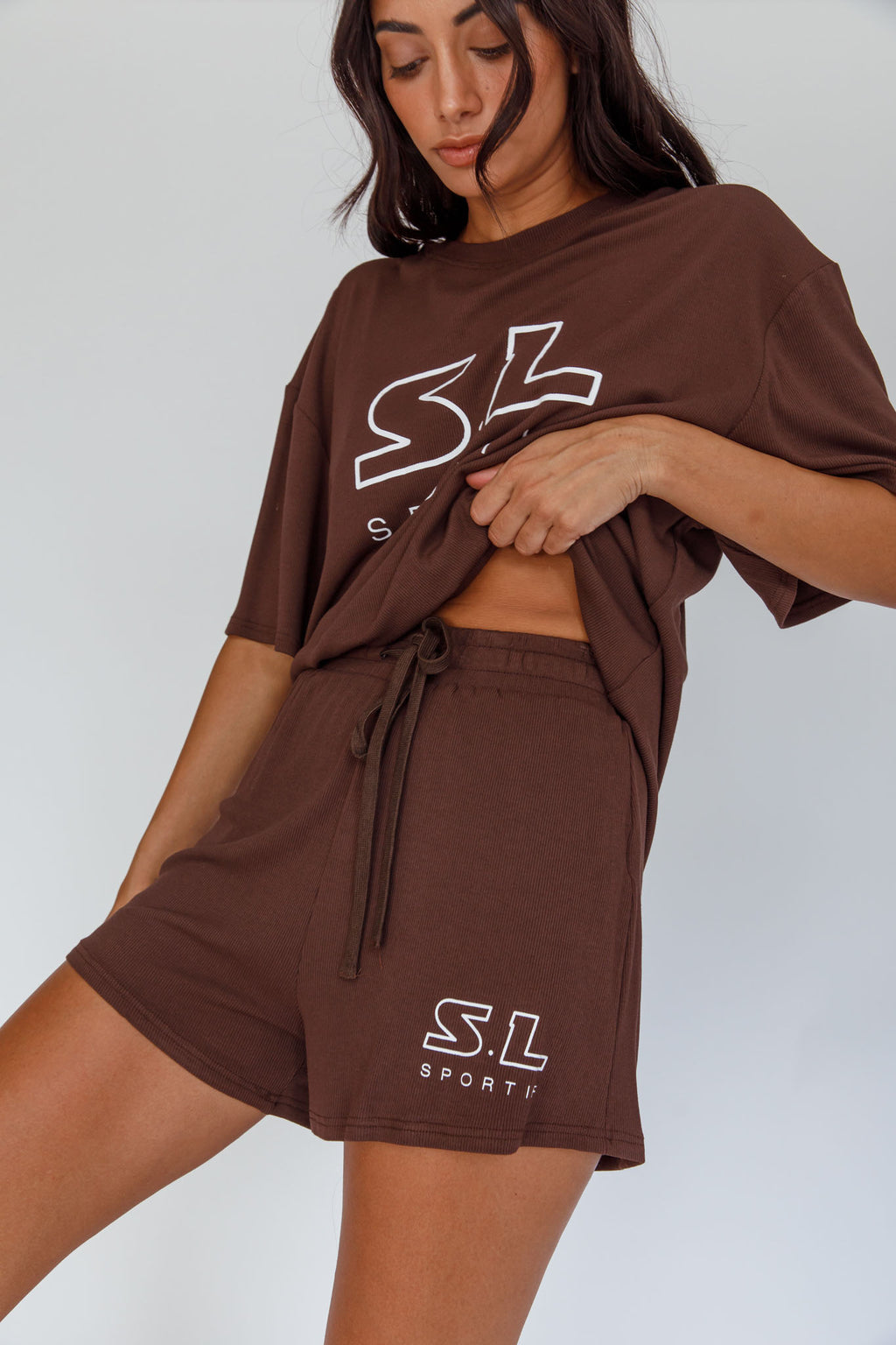 On Track SL Logo T-Shirt Chocolate by Selfie Leslie Australia
