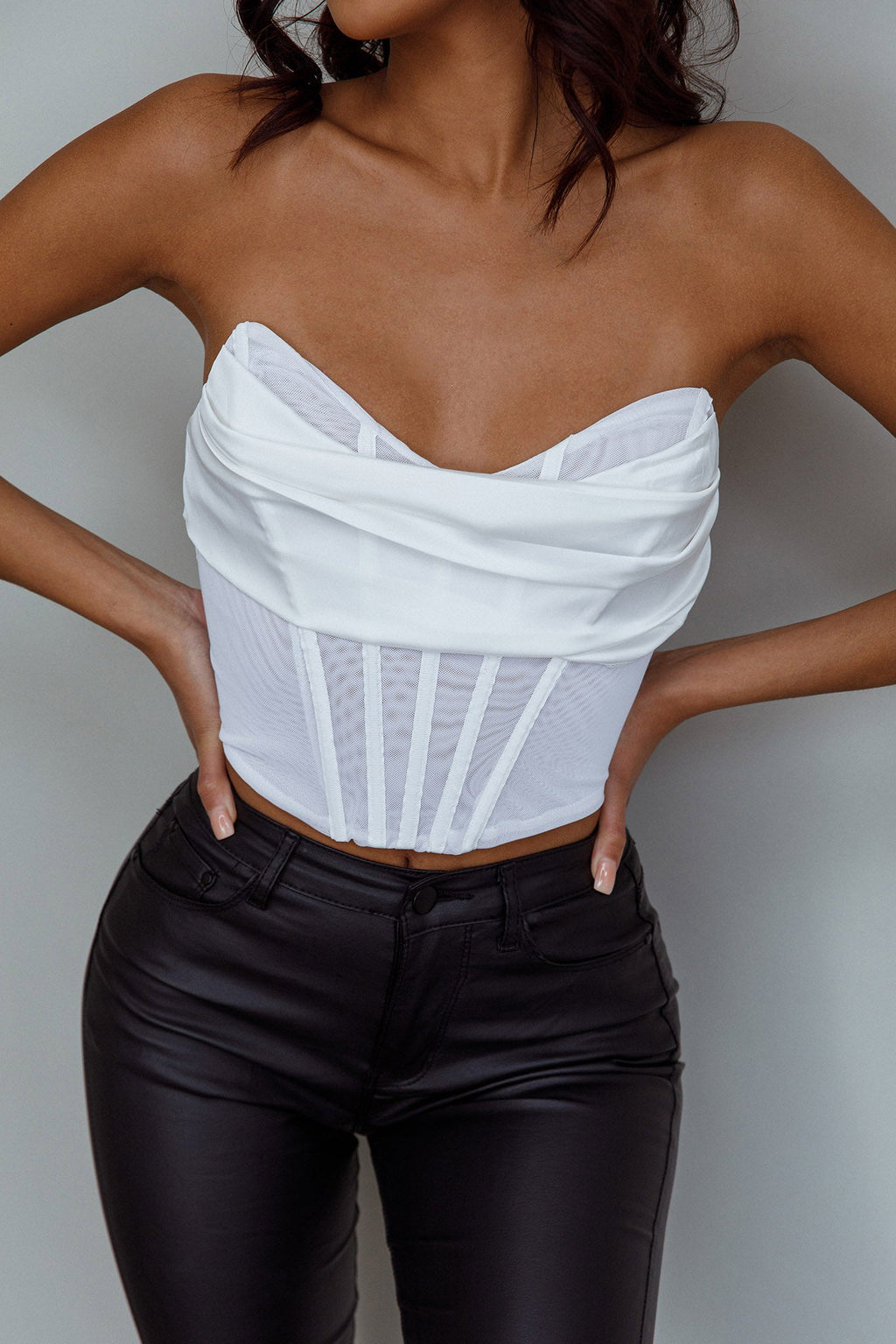 Firenze Cowl Mesh Top Off White by Selfie Leslie