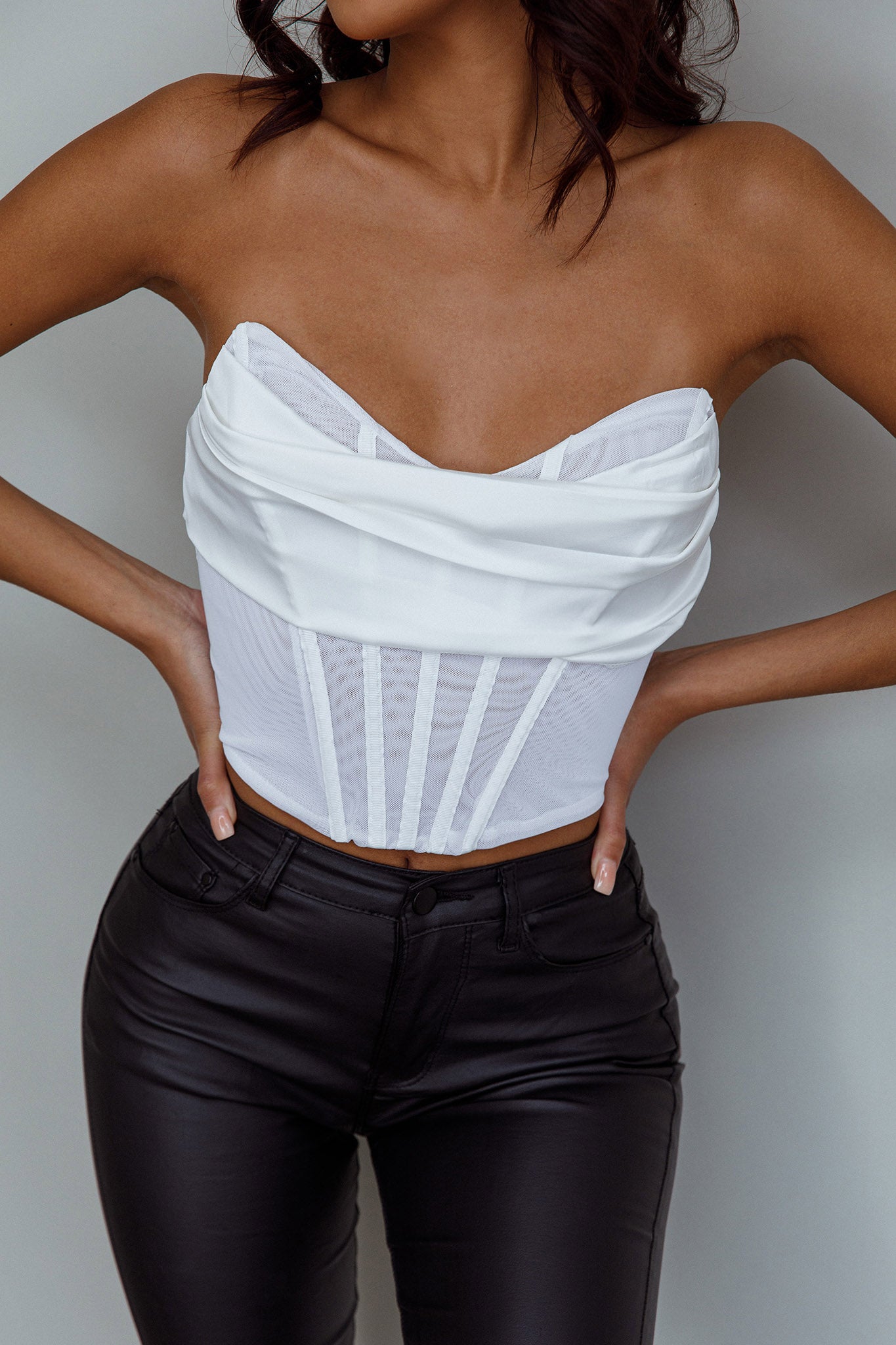 Firenze Cowl Mesh Top Off White by Selfie Leslie