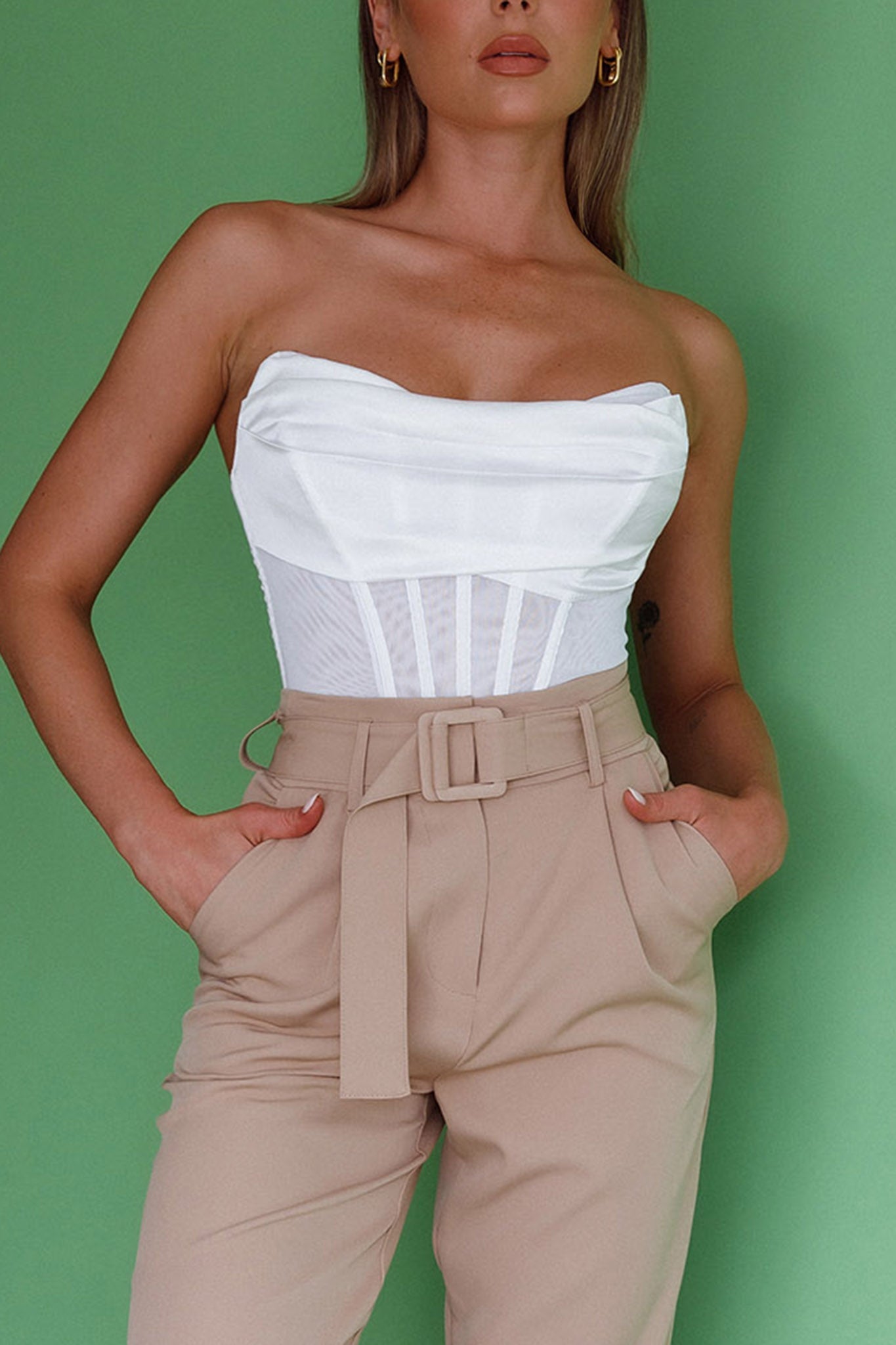 Firenze Cowl Mesh Top Off White by Selfie Leslie