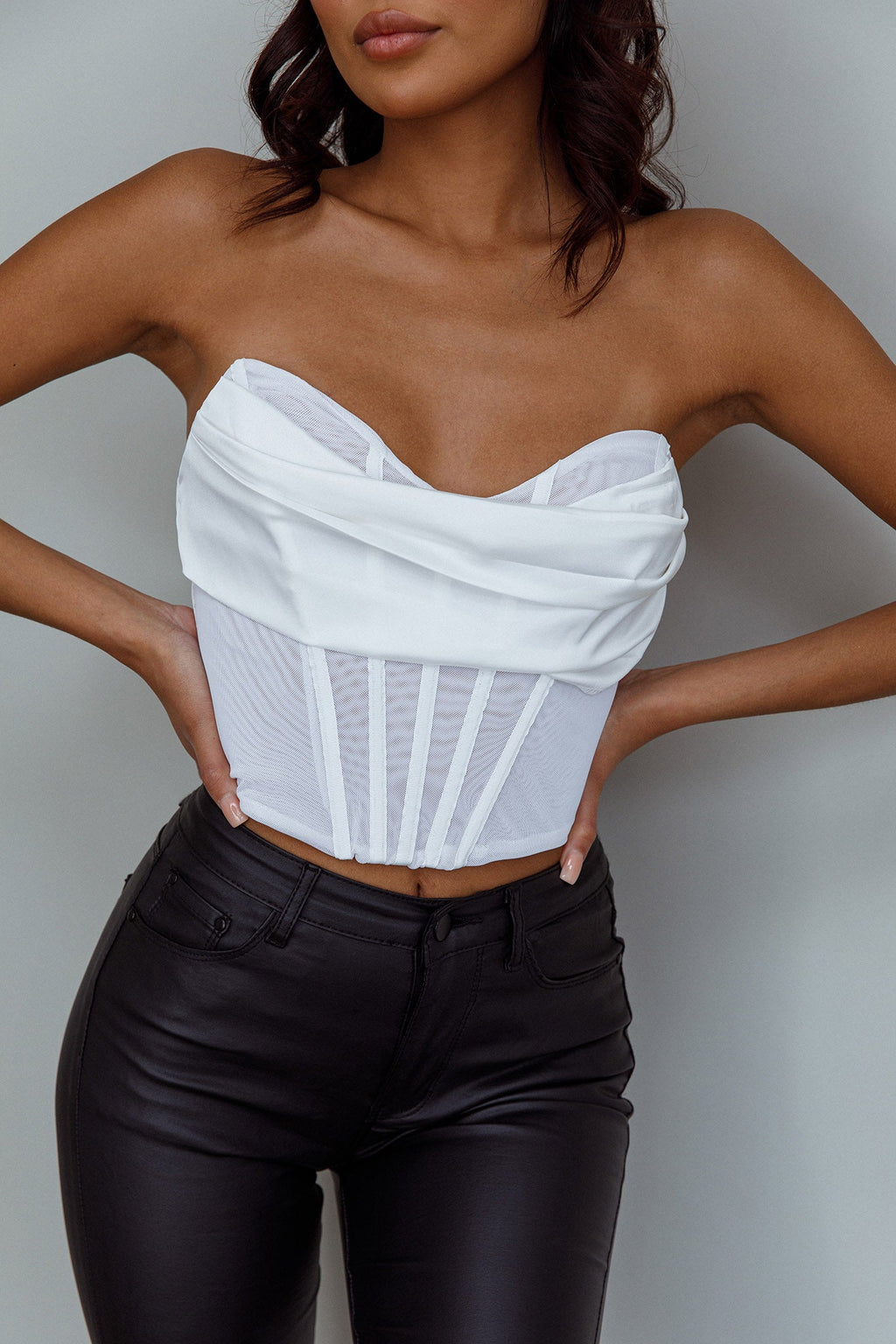 Firenze Cowl Mesh Top Off White by Selfie Leslie