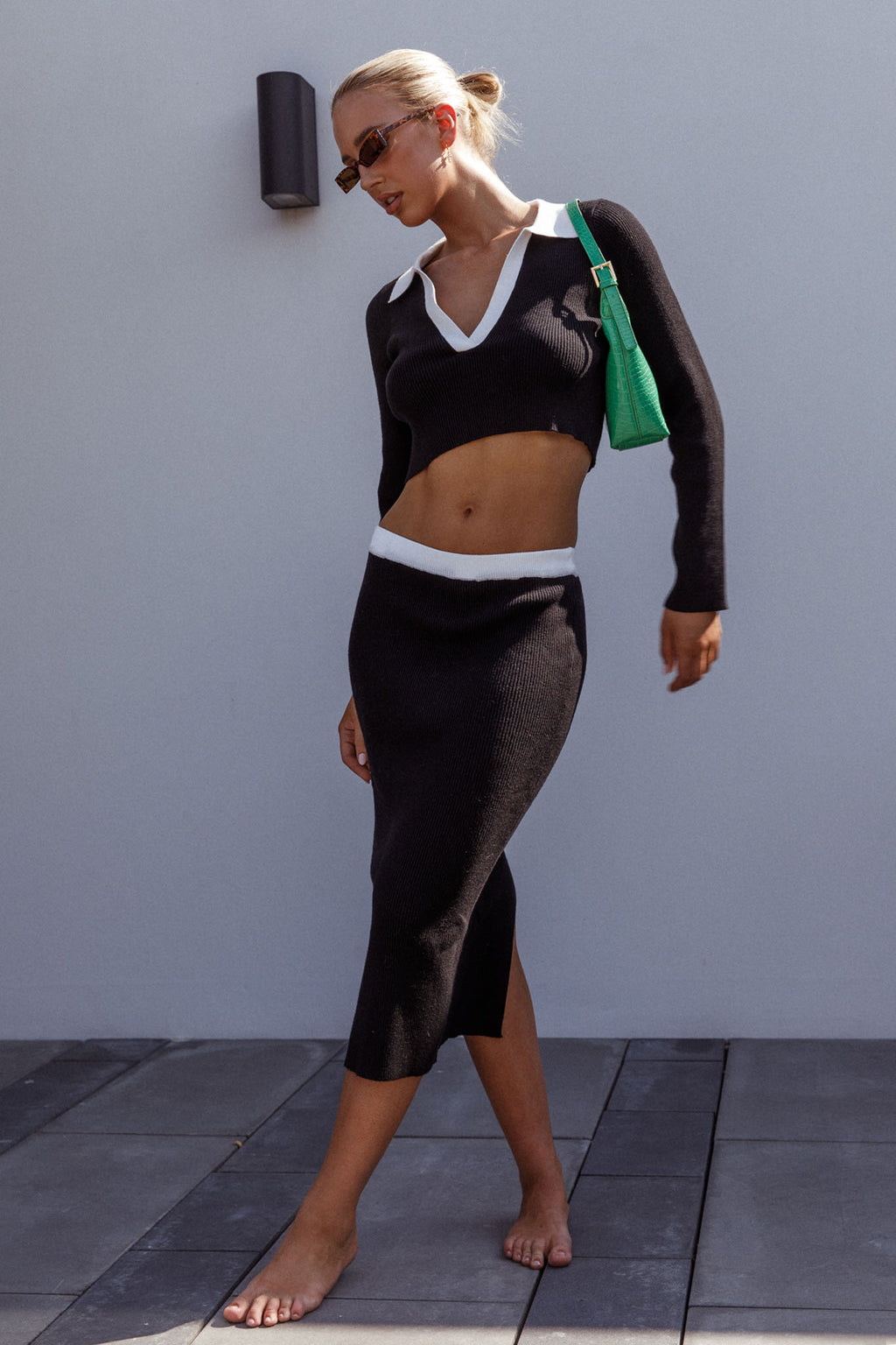 Brinley Ribbed Midi Skirt Black by Selfie Leslie Australia