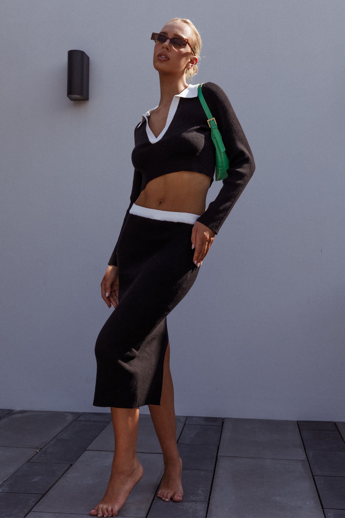 Brinley Ribbed Midi Skirt Black by Selfie Leslie Australia