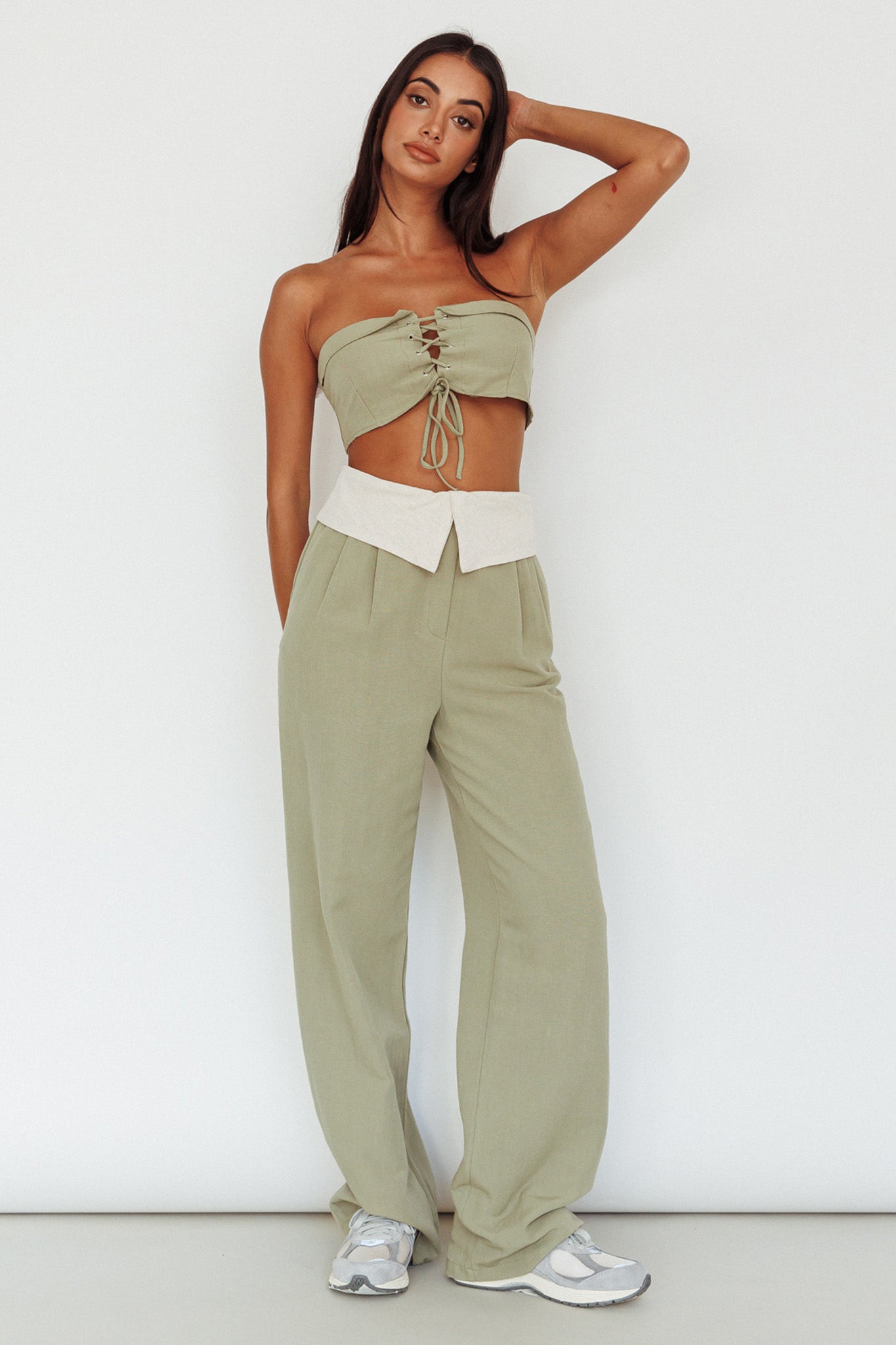 East Village Lace-Up Crop Top Sage by Selfie Leslie Australia