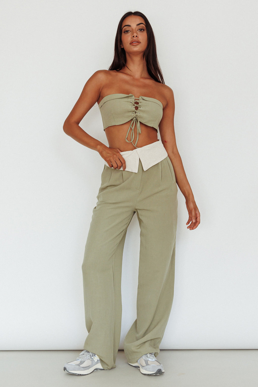 East Village Lace-Up Crop Top Sage by Selfie Leslie Australia