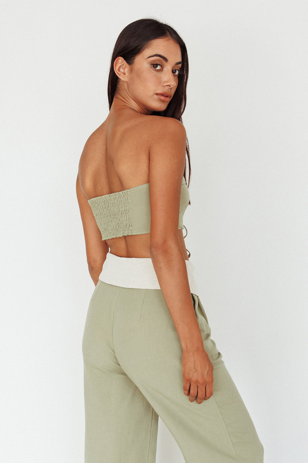 East Village Lace-Up Crop Top Sage by Selfie Leslie Australia