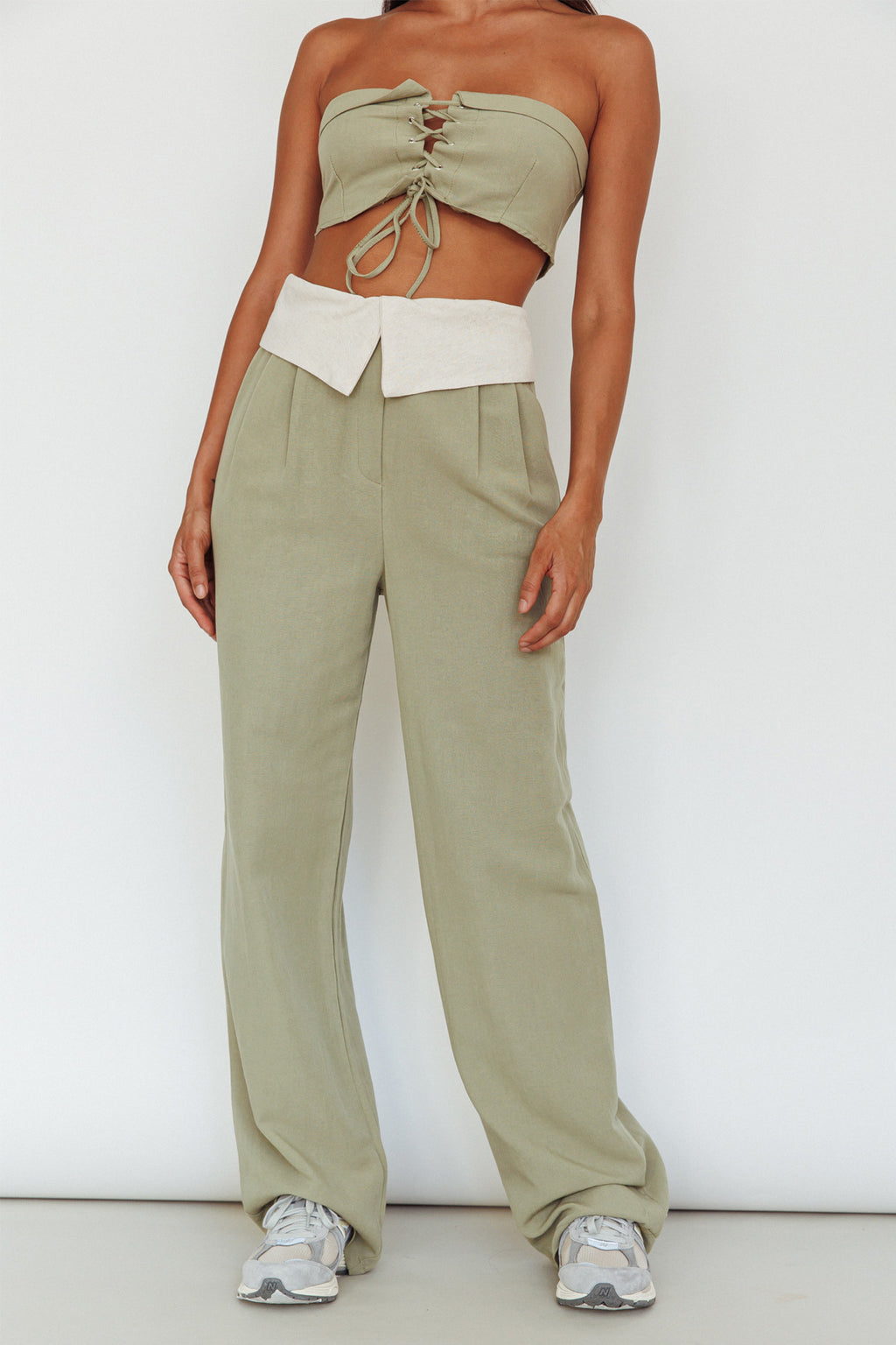 East Village Lace-Up Crop Top Sage by Selfie Leslie Australia