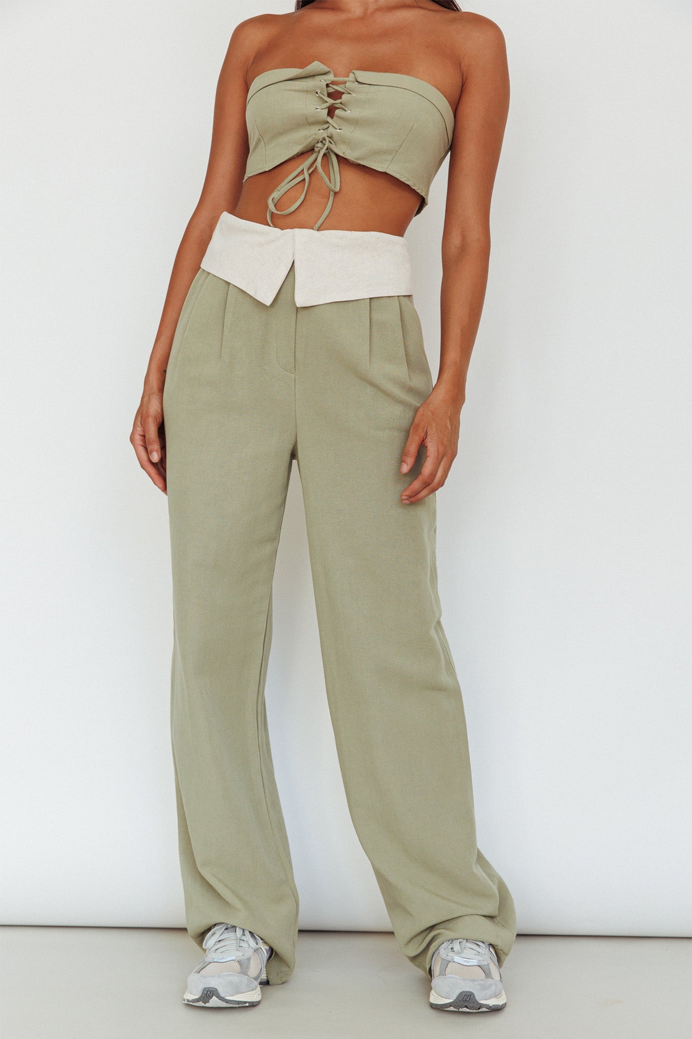East Village Lace-Up Crop Top Sage by Selfie Leslie Australia