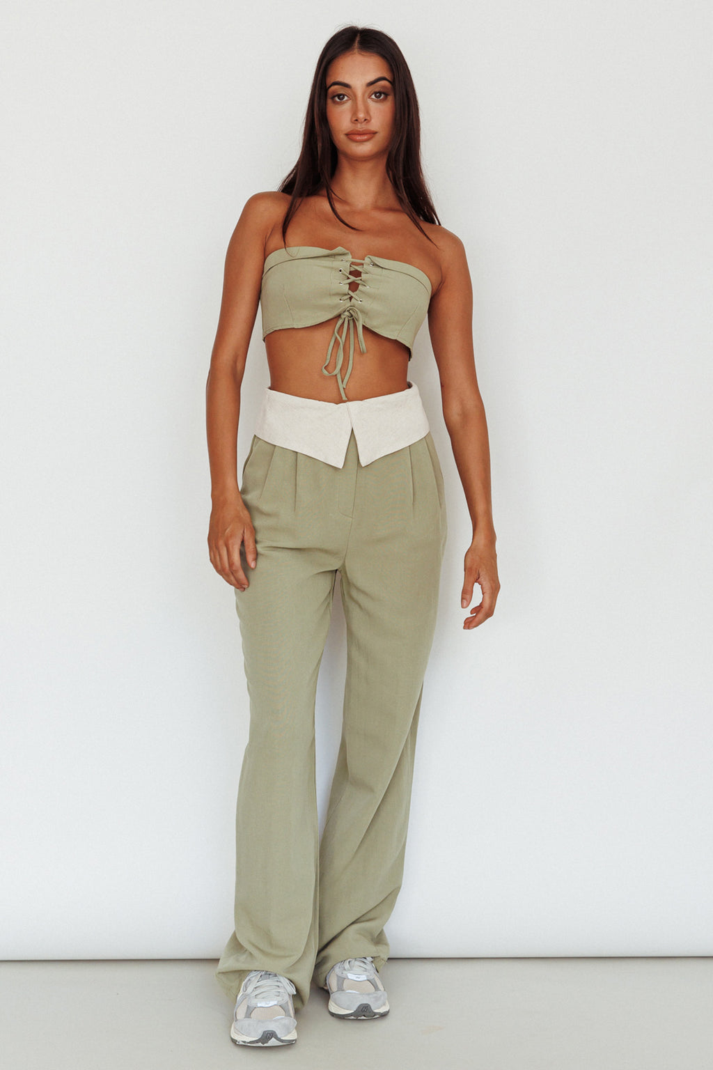 East Village Lace-Up Crop Top Sage by Selfie Leslie Australia
