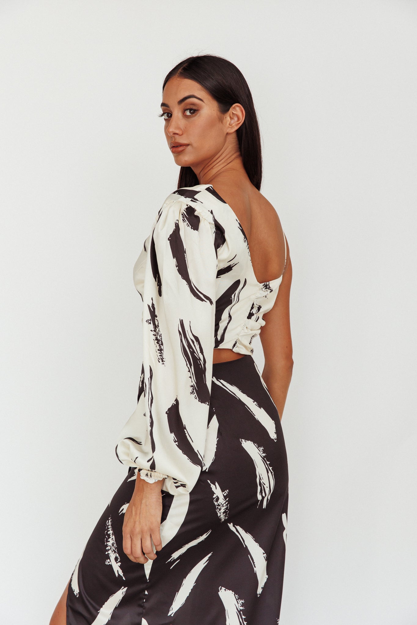 Amina Twist Bust Crop Top Printed Off White by Selfie Leslie Australia