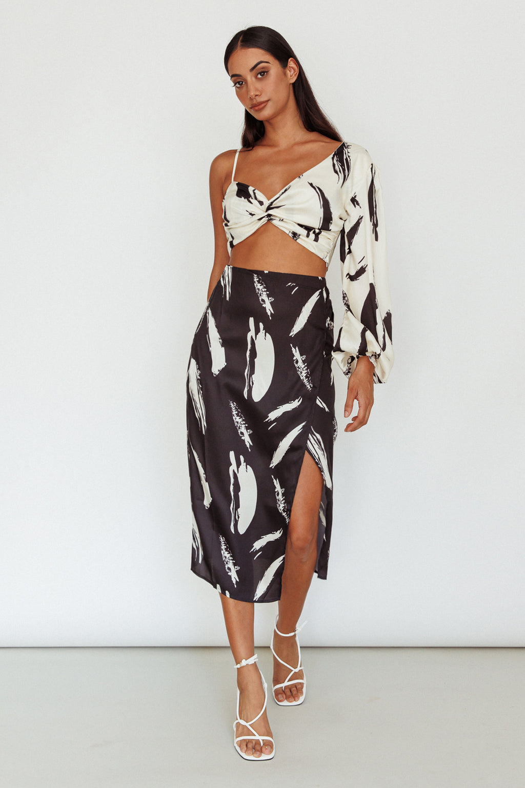 Amina Twist Bust Crop Top Printed Off White by Selfie Leslie Australia