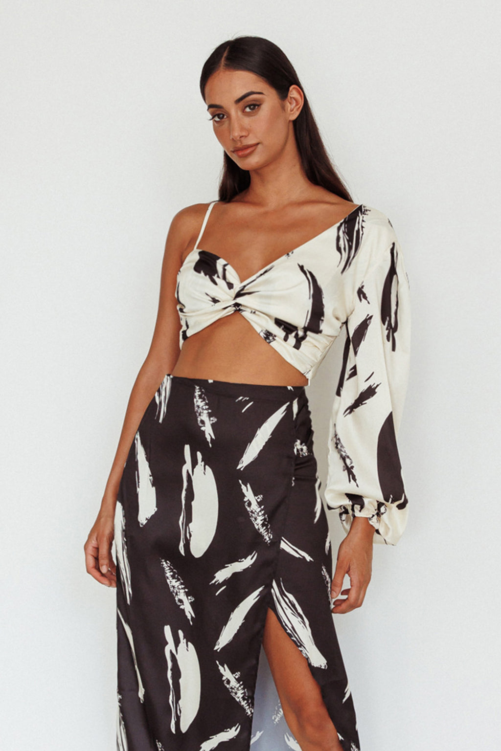 Amina Twist Bust Crop Top Printed Off White by Selfie Leslie Australia