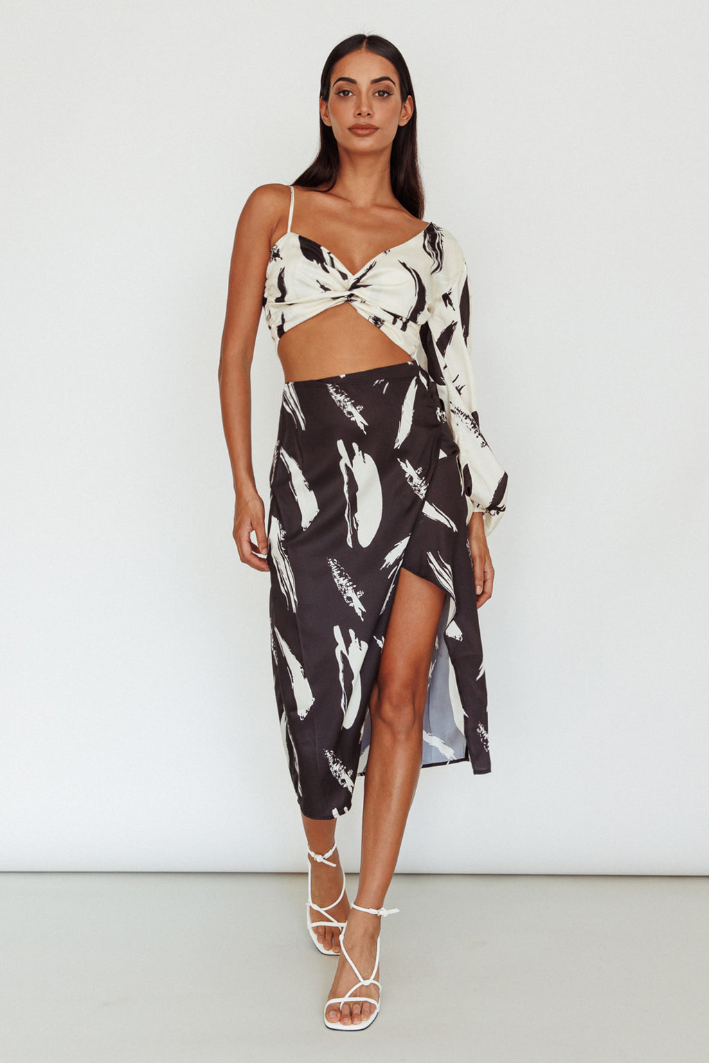 Amina Twist Bust Crop Top Printed Off White by Selfie Leslie Australia
