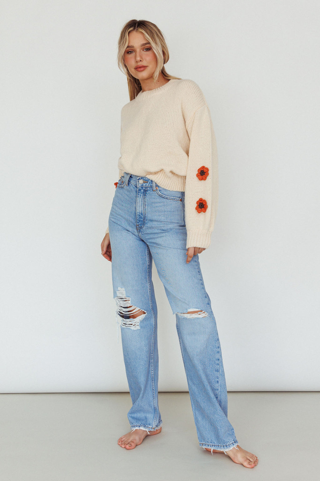 Lighthouse Flower Accent Sweater Cream by Selfie Leslie Australia