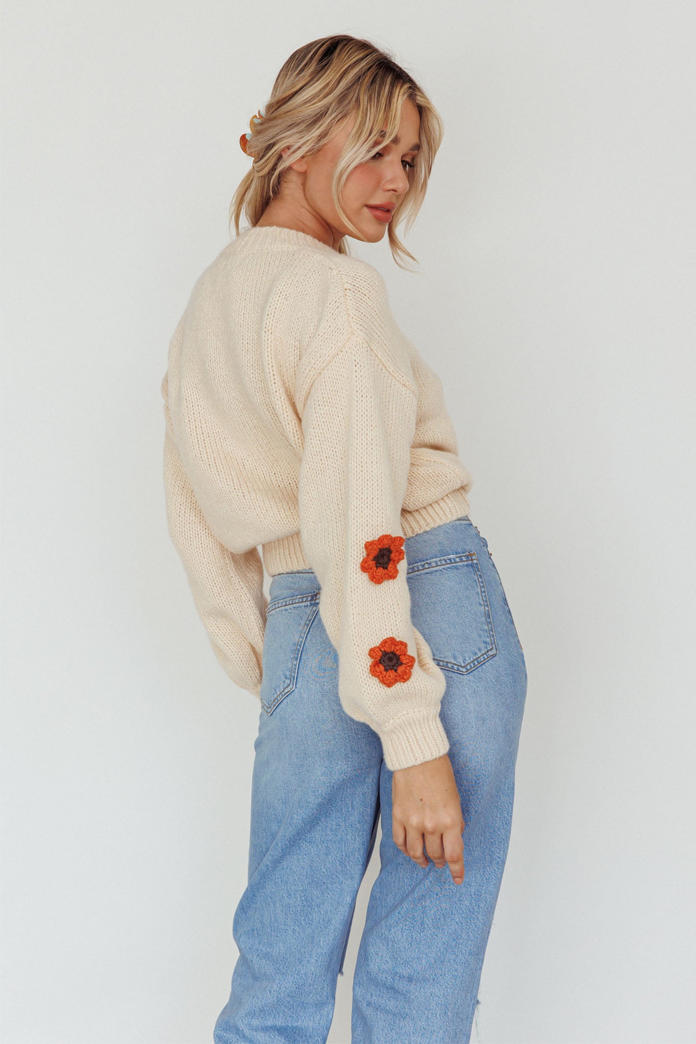 Lighthouse Flower Accent Sweater Cream by Selfie Leslie Australia