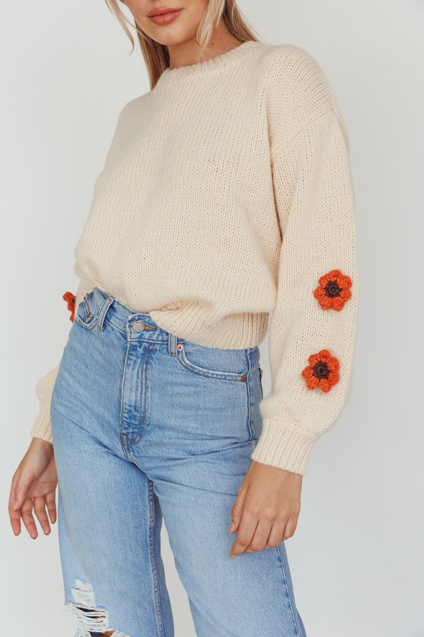 Lighthouse Flower Accent Sweater Cream by Selfie Leslie Australia