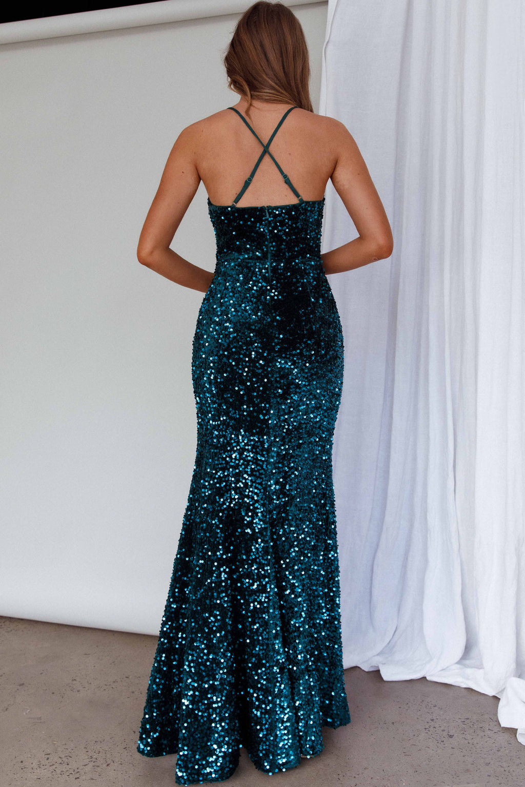 Bellerose Thigh Split Sequin Dress Emerald by Selfie Leslie Australia
