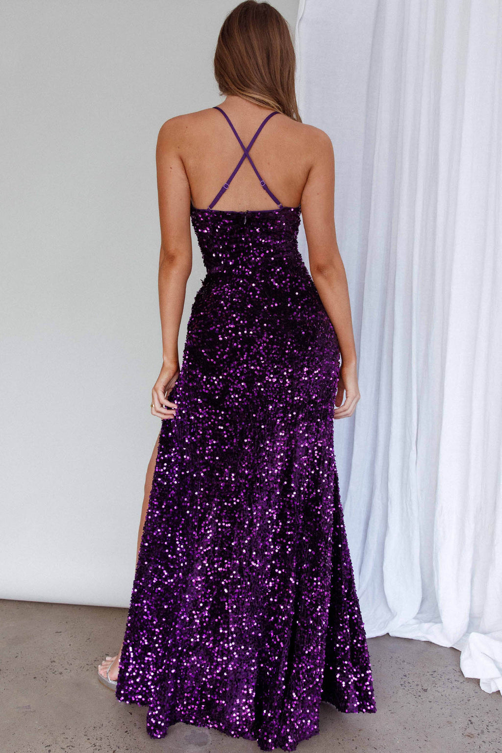 Bellerose Thigh Split Sequin Dress Purple by Selfie Leslie Australia