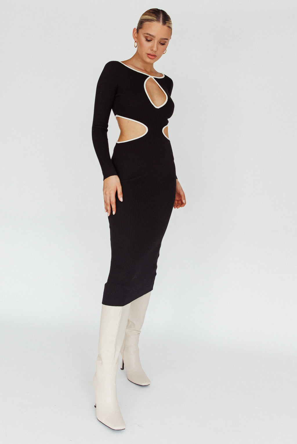 Jovie Keyhole Knit Midi Dress Black by Selfie Leslie Australia