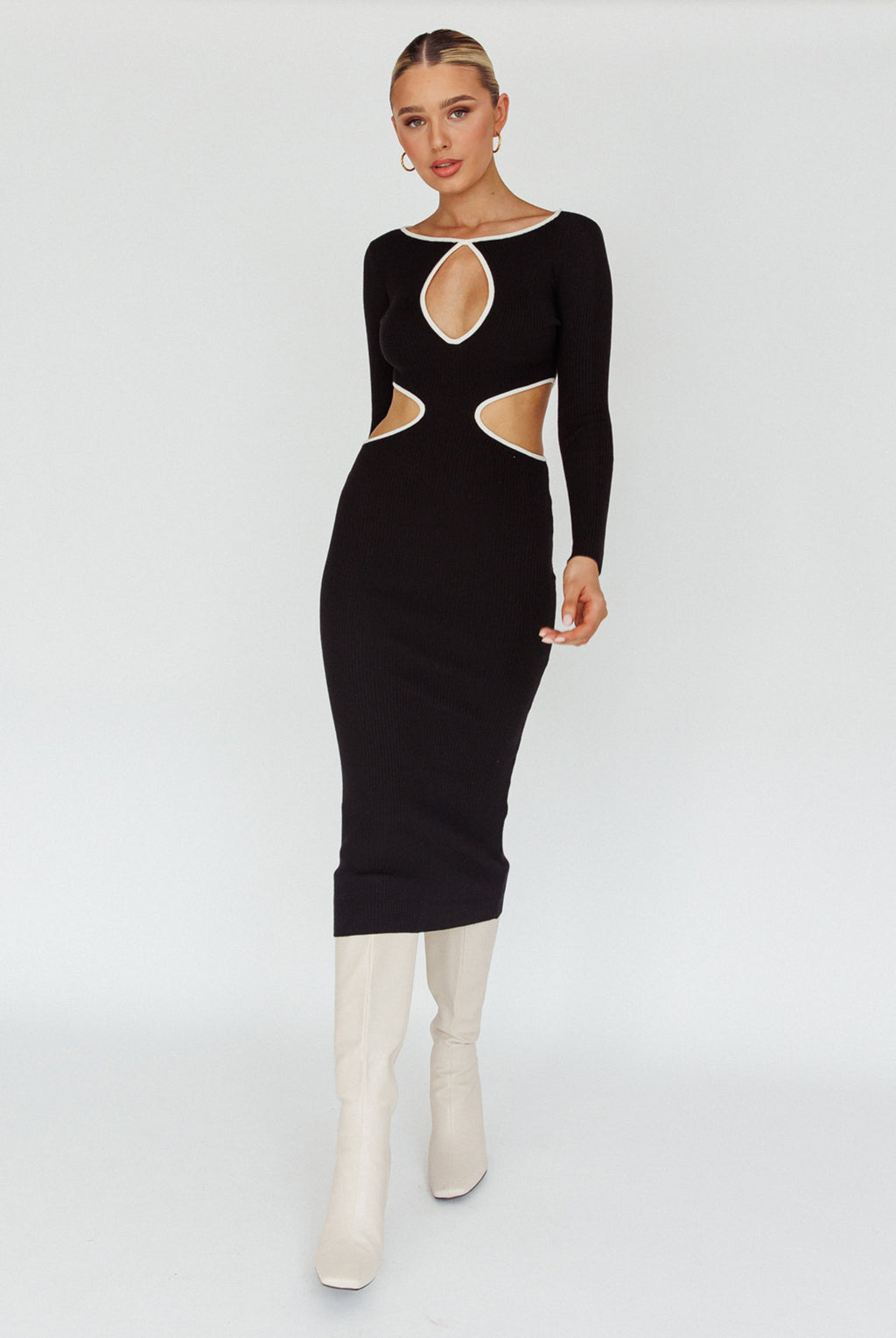 Jovie Keyhole Knit Midi Dress Black by Selfie Leslie Australia