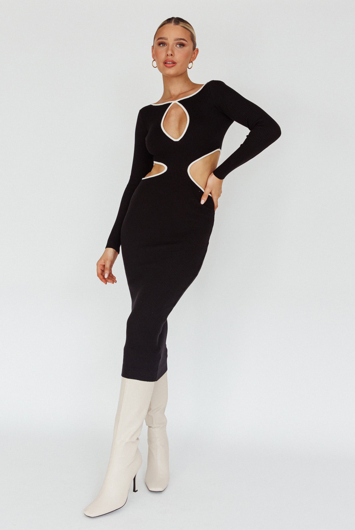 Jovie Keyhole Knit Midi Dress Black by Selfie Leslie Australia