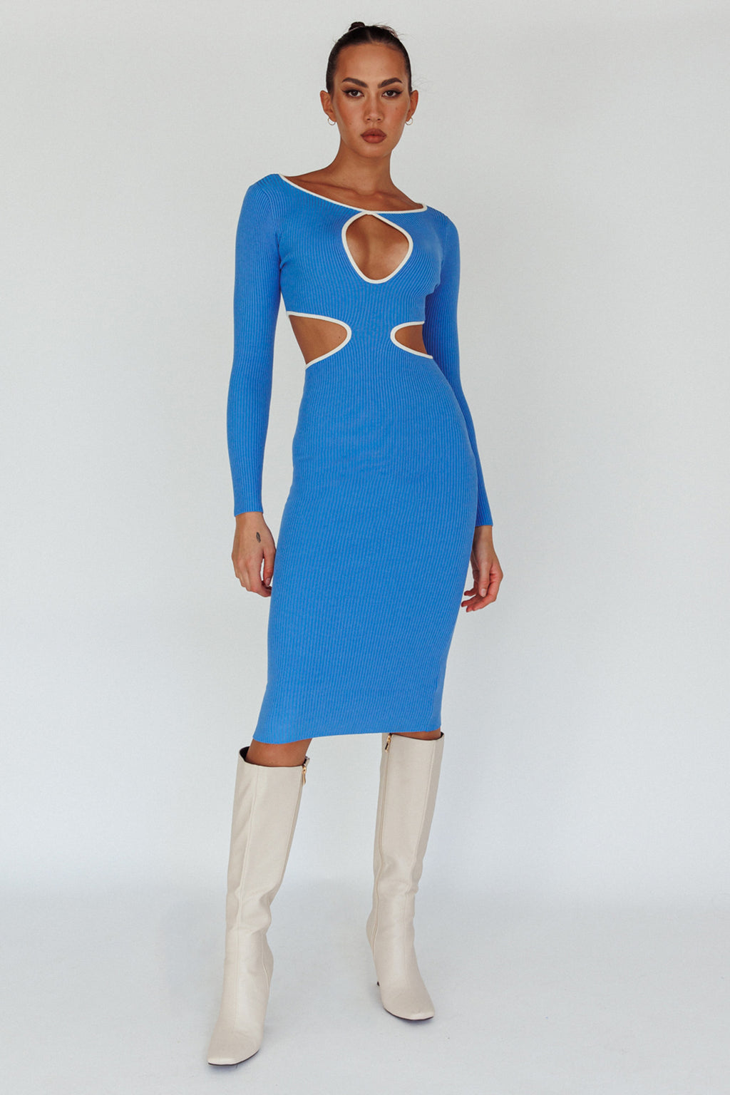 Jovie Keyhole Knit Midi Dress Blue by Selfie Leslie Australia