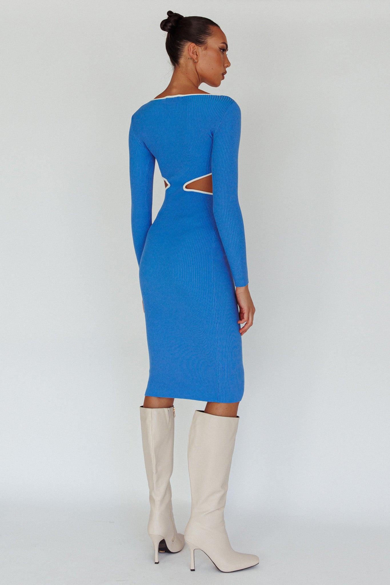 Jovie Keyhole Knit Midi Dress Blue by Selfie Leslie Australia
