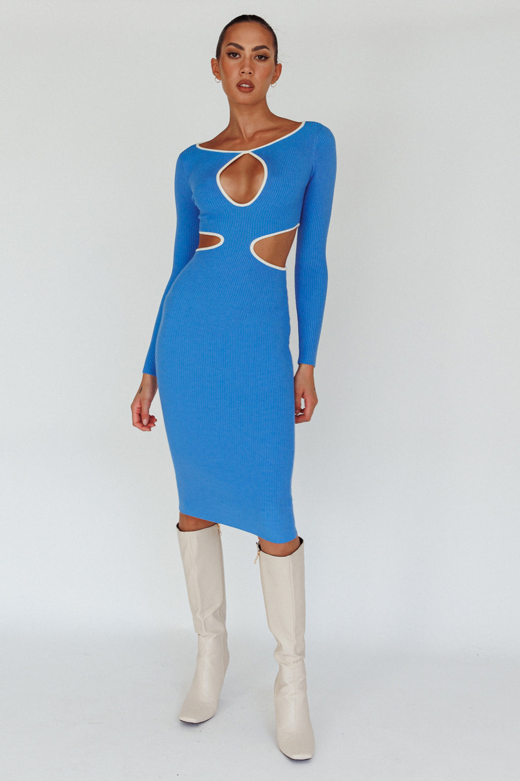 Jovie Keyhole Knit Midi Dress Blue by Selfie Leslie Australia