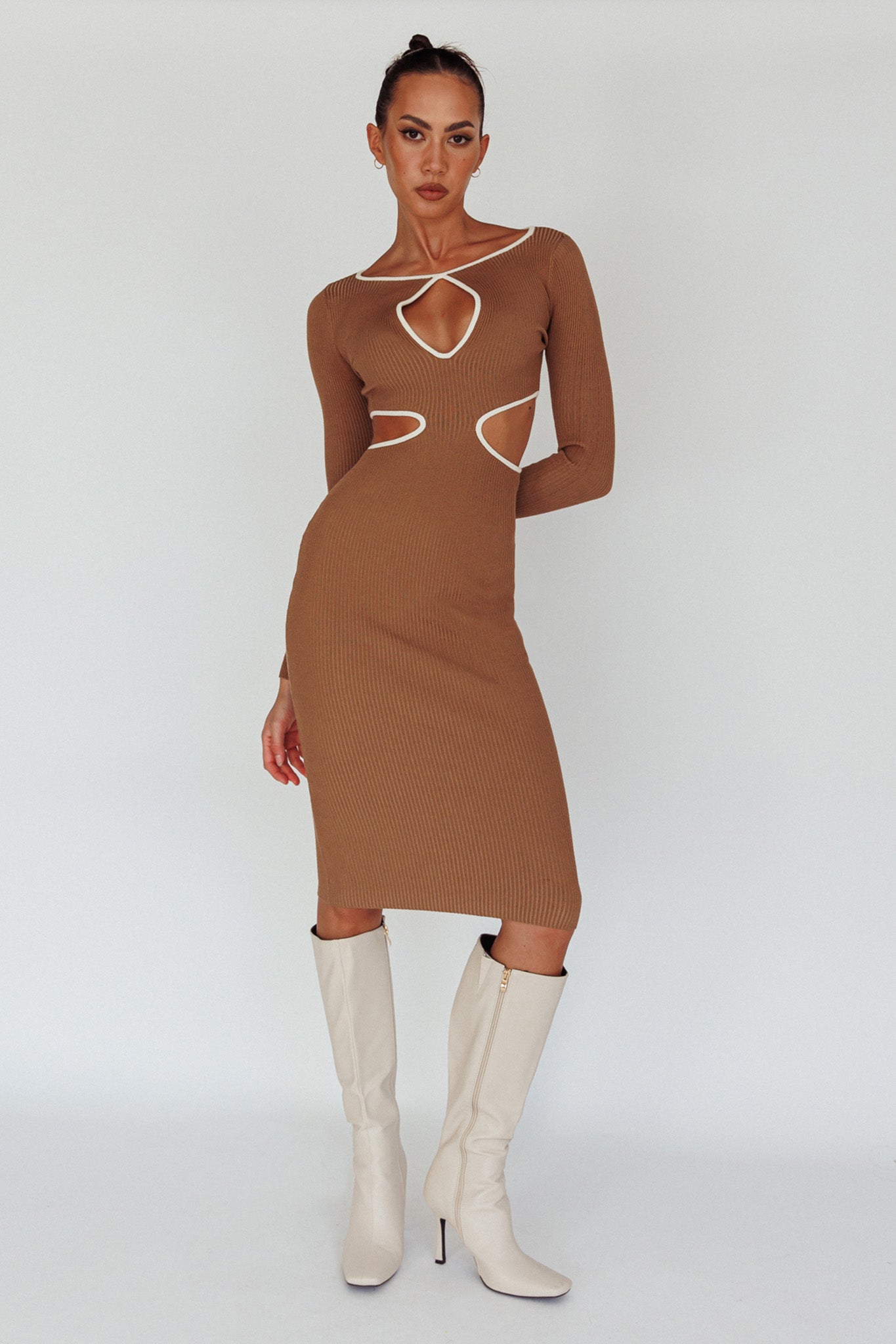 Jovie Keyhole Knit Midi Dress Mocha by Selfie Leslie Australia