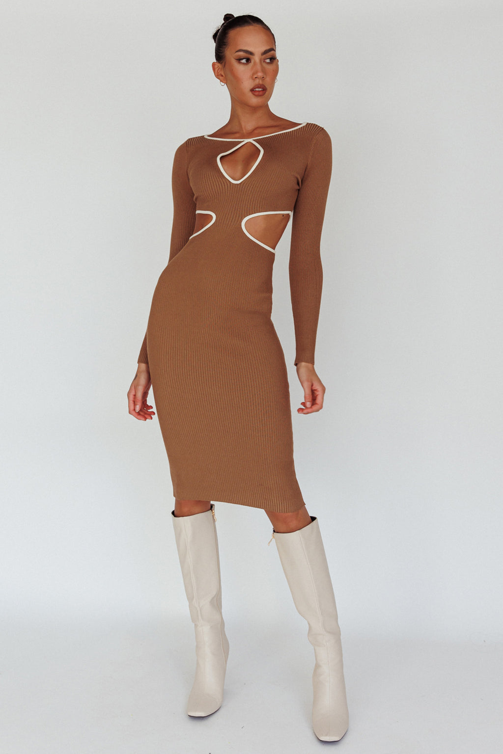 Jovie Keyhole Knit Midi Dress Mocha by Selfie Leslie Australia