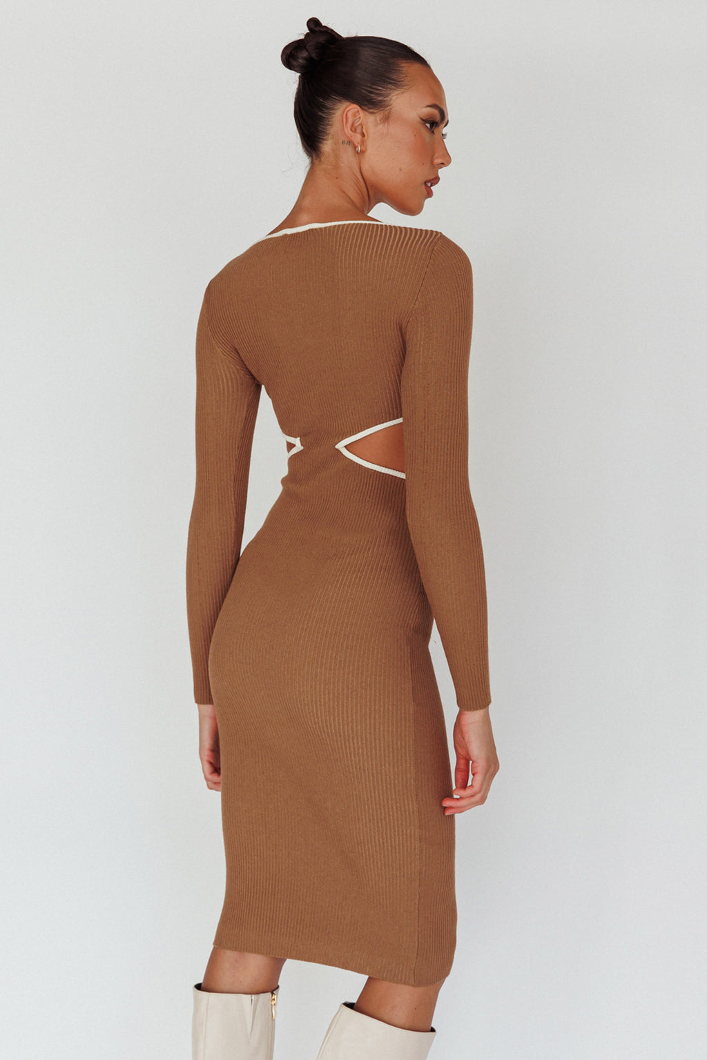 Jovie Keyhole Knit Midi Dress Mocha by Selfie Leslie Australia