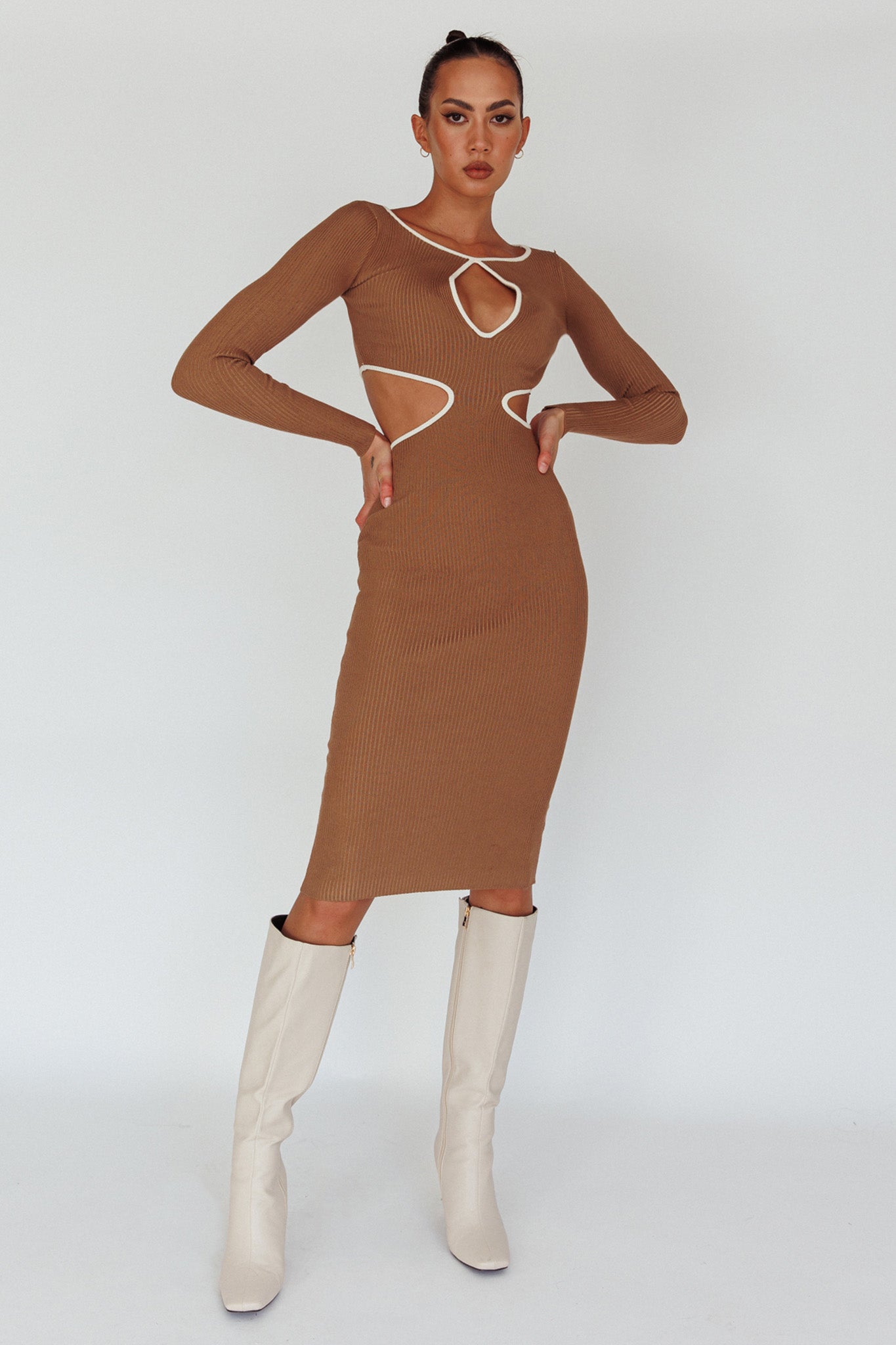Jovie Keyhole Knit Midi Dress Mocha by Selfie Leslie Australia