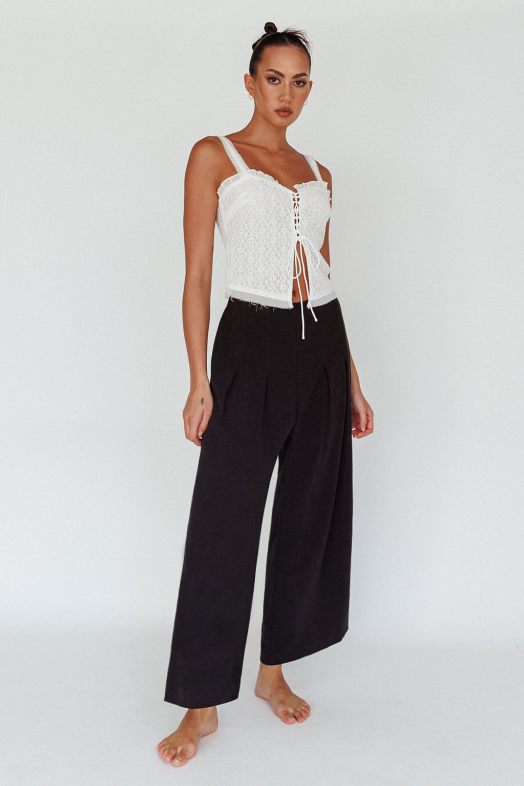 Backstage Pleated Wide Leg Pants Black by Selfie Leslie Australia