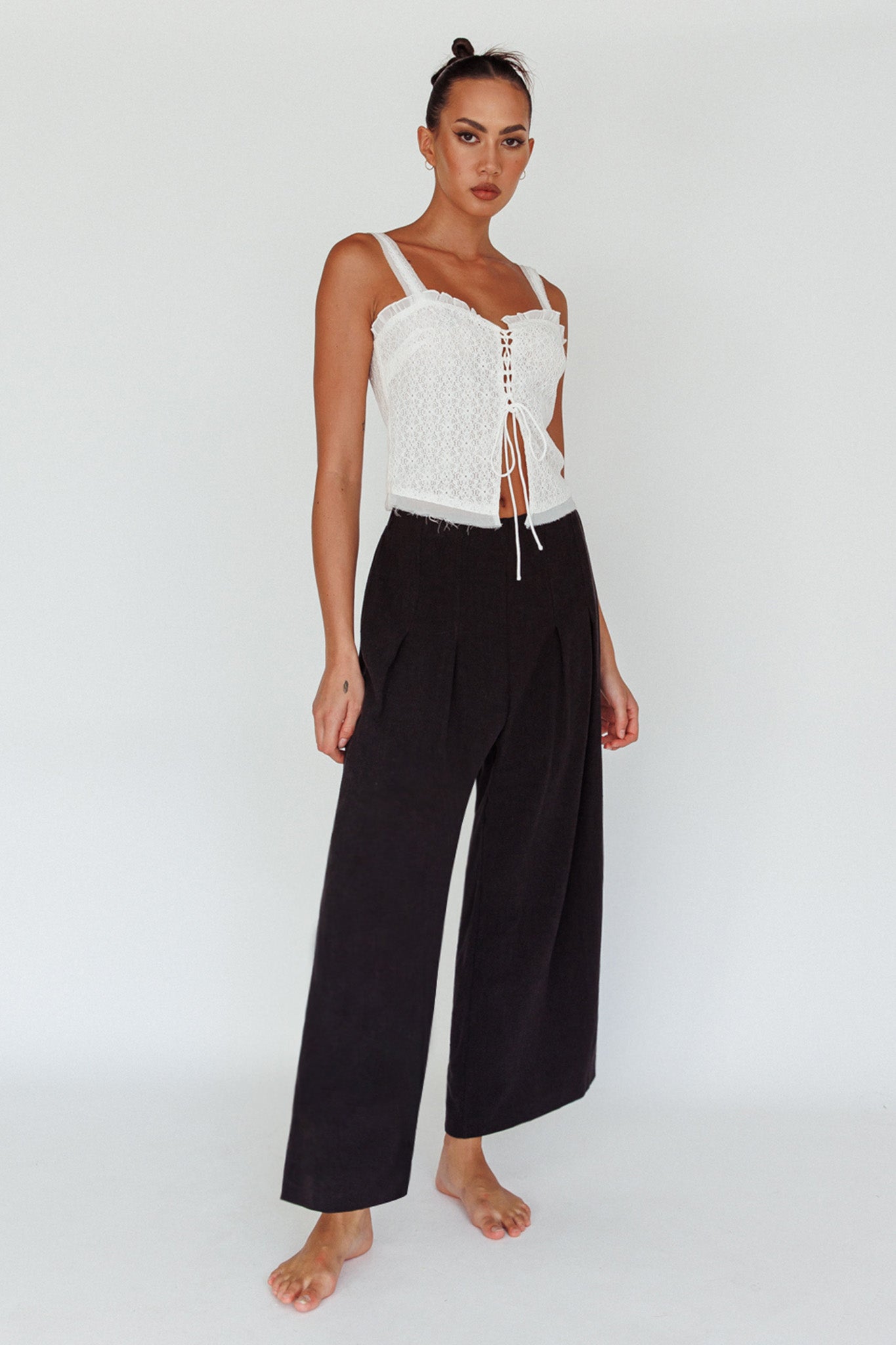Backstage Pleated Wide Leg Pants Black by Selfie Leslie Australia