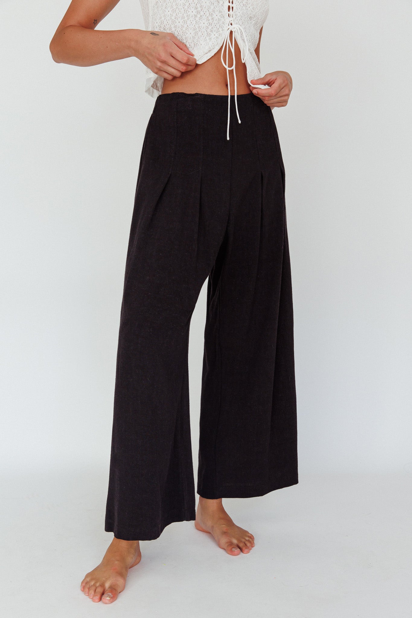 Backstage Pleated Wide Leg Pants Black by Selfie Leslie Australia