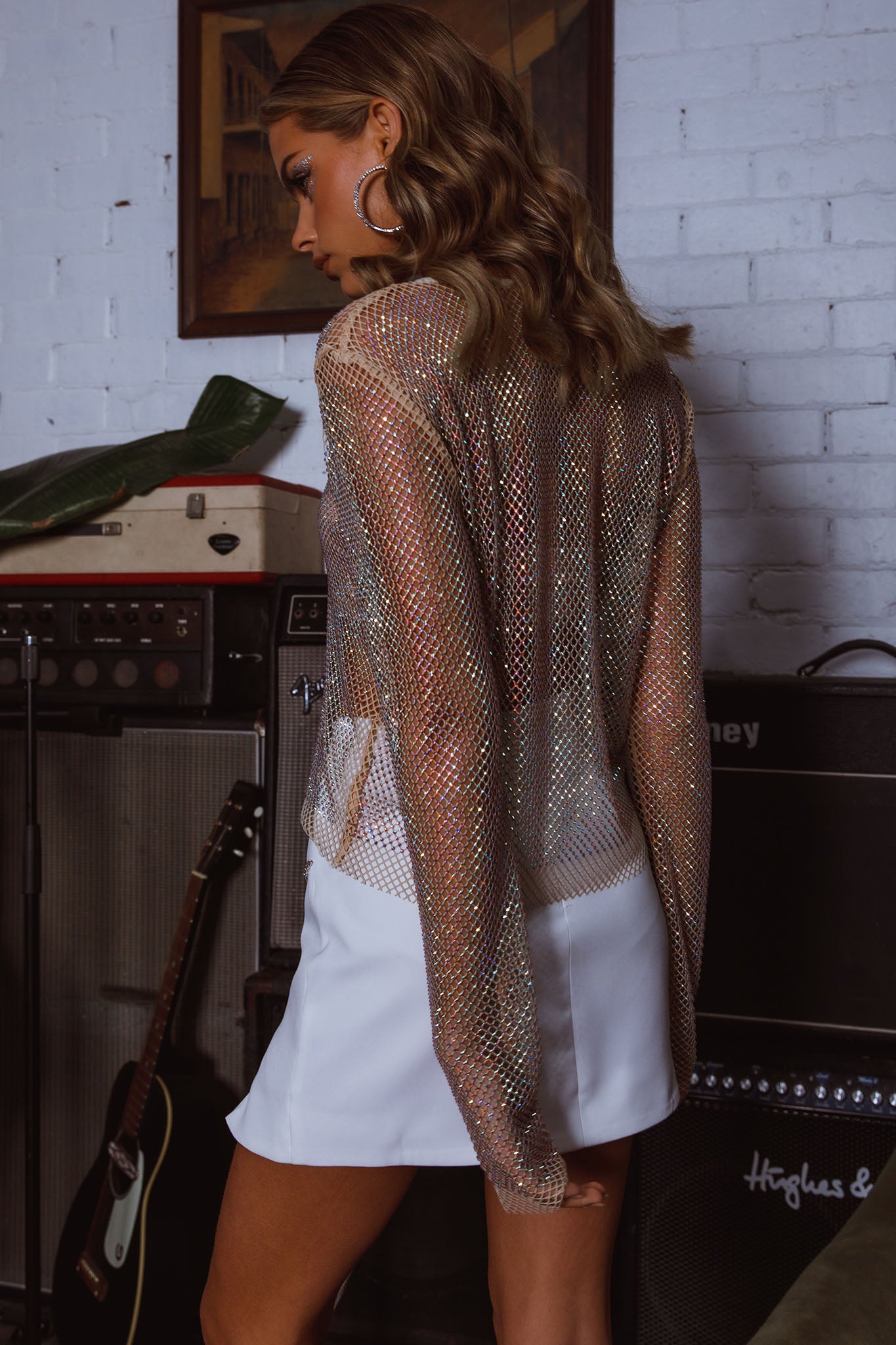 Be Seen Rhinestone Embellished Mini Skirt White by Selfie Leslie