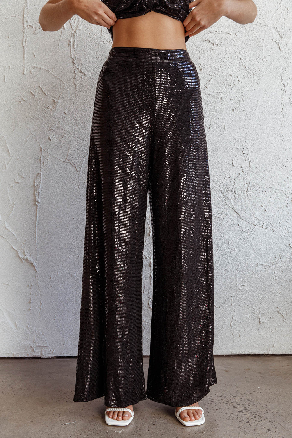 Anything Goes Wide Leg Metallic Pants Black by Selfie Leslie Australia