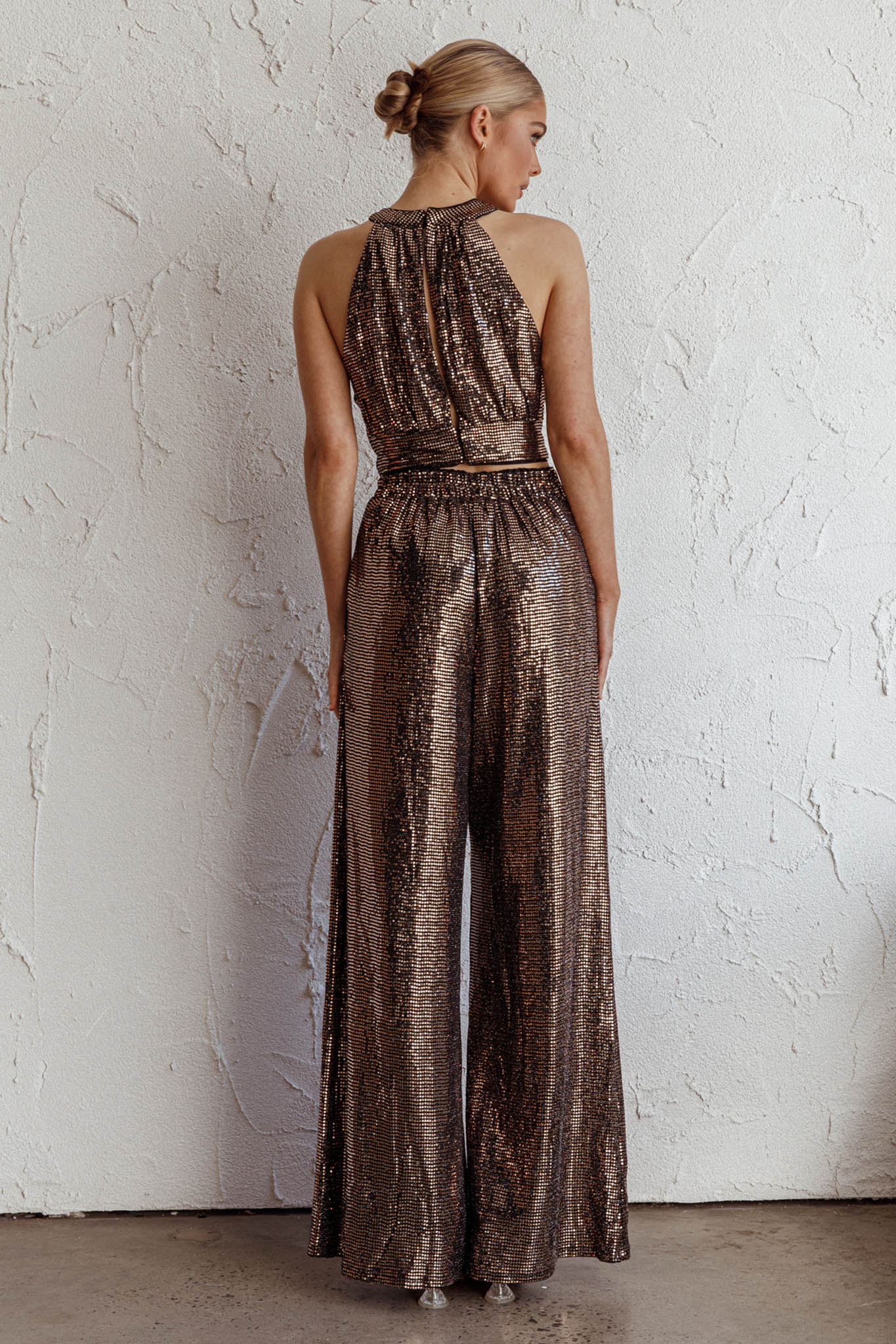 Anything Goes Wide Leg Metallic Pants Gold by Selfie Leslie Australia