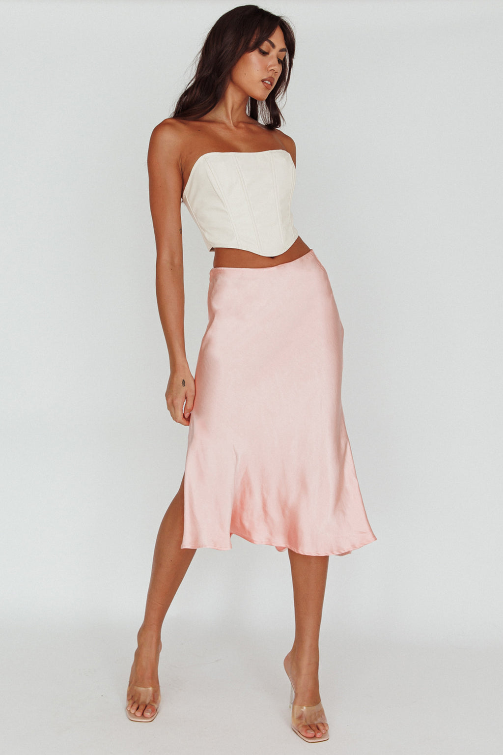 Daze Satin Midi Skirt Pink by Selfie Leslie Australia