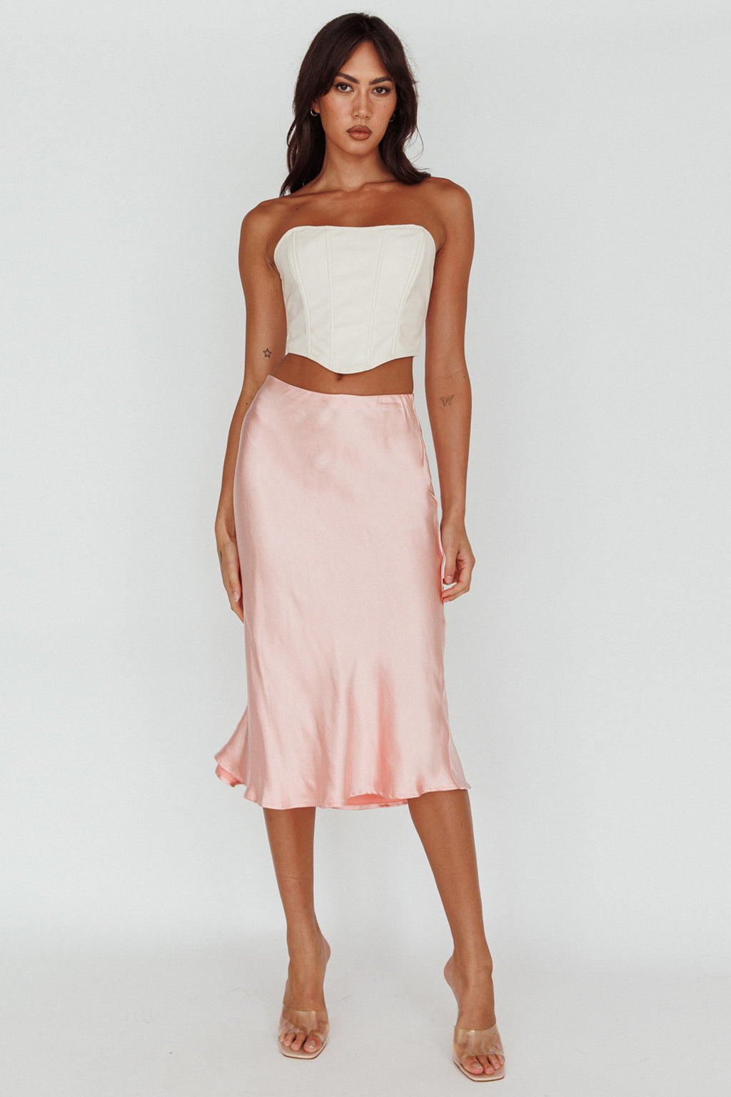 Daze Satin Midi Skirt Pink by Selfie Leslie Australia