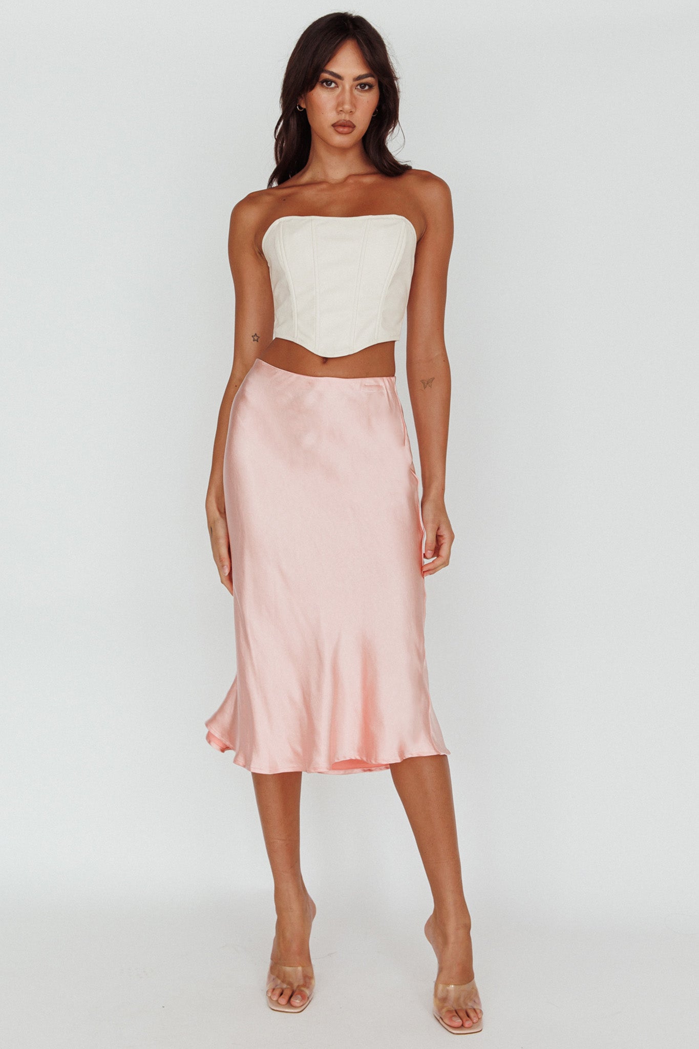 Daze Satin Midi Skirt Pink by Selfie Leslie Australia