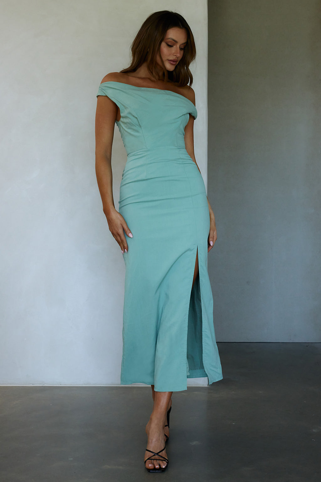 Miriam On-Off Shoulder Midi Dress Pistachio by Selfie Leslie Australia