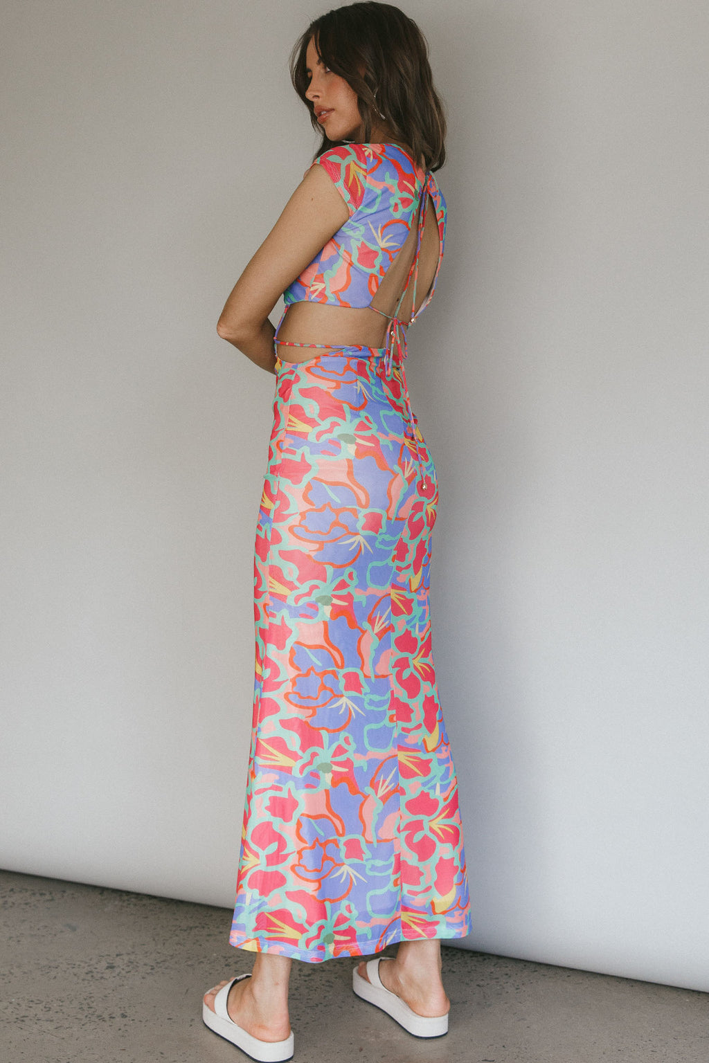 Capri Cap Sleeve String Maxi Dress Blue/Red by Selfie Leslie Australia