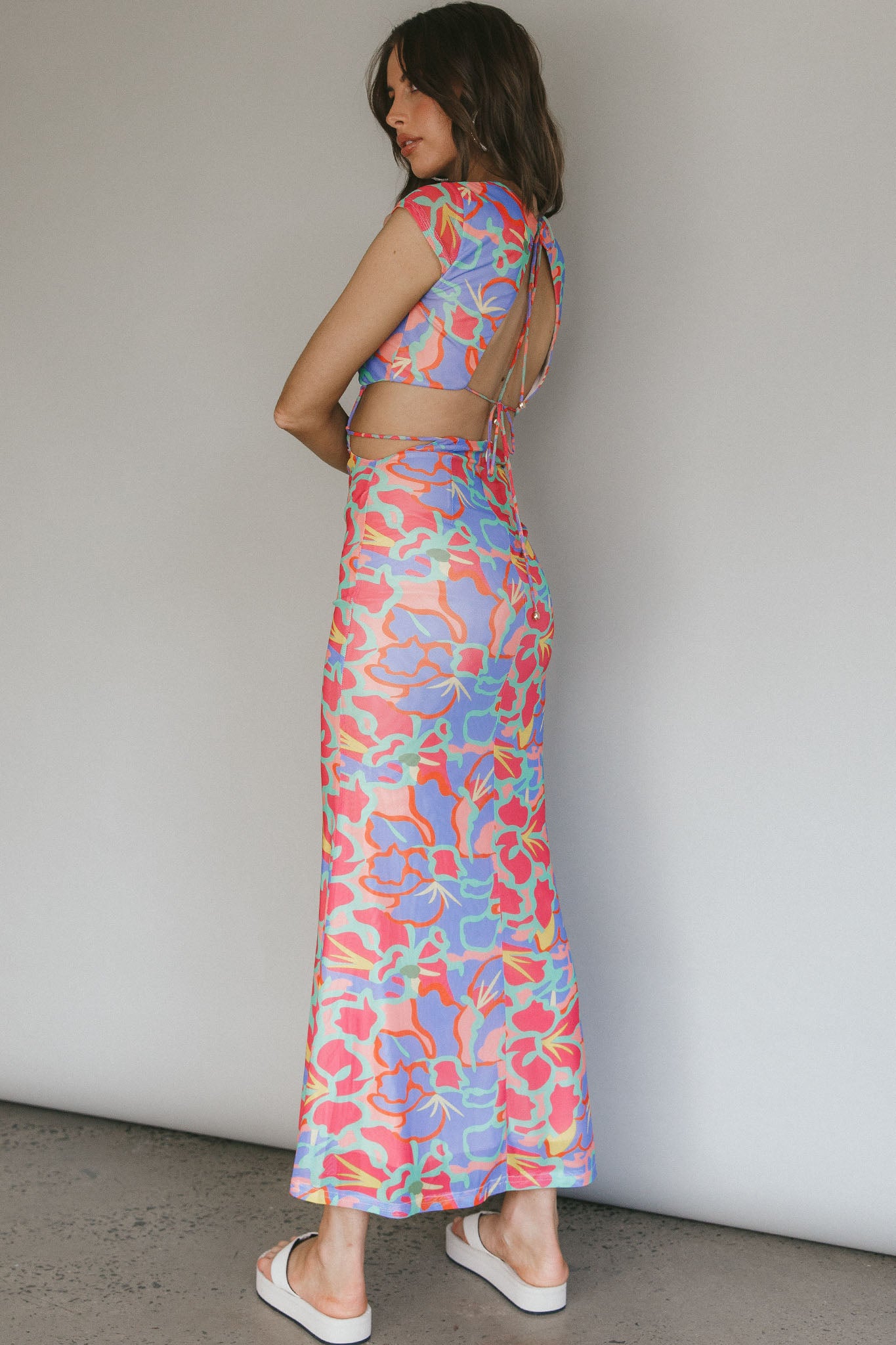 Capri Cap Sleeve String Maxi Dress Blue/Red by Selfie Leslie Australia