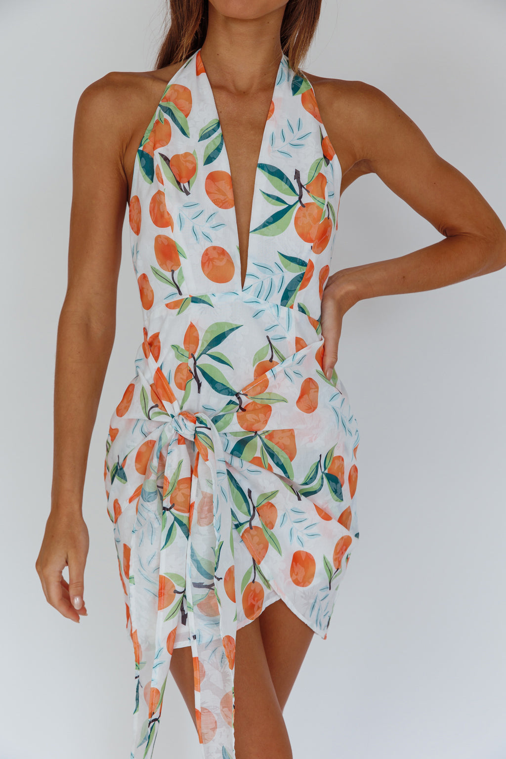 Euro Trip Halter Wrap Mini Dress Orange by Selfie Leslie Australia