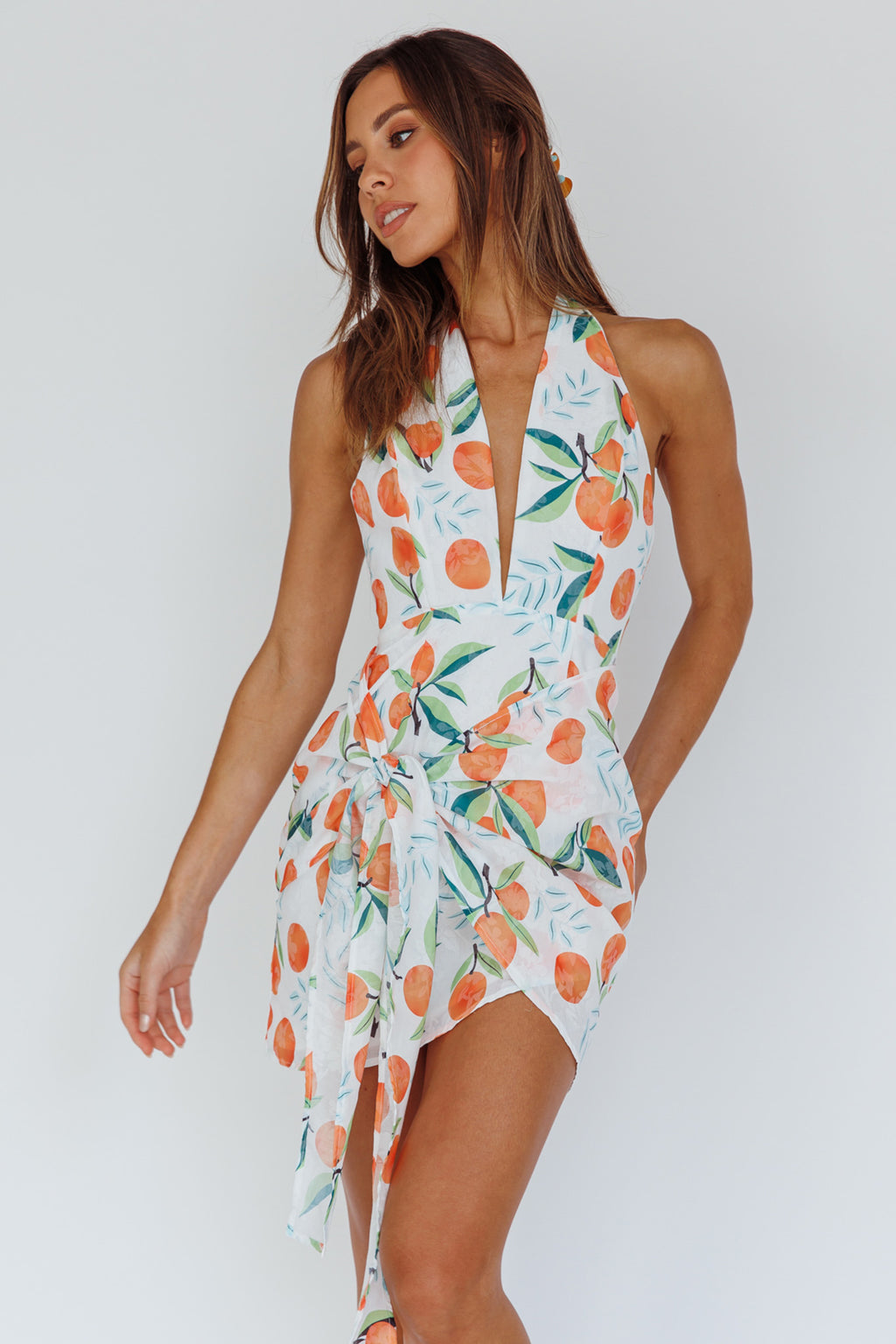 Euro Trip Halter Wrap Mini Dress Orange by Selfie Leslie Australia