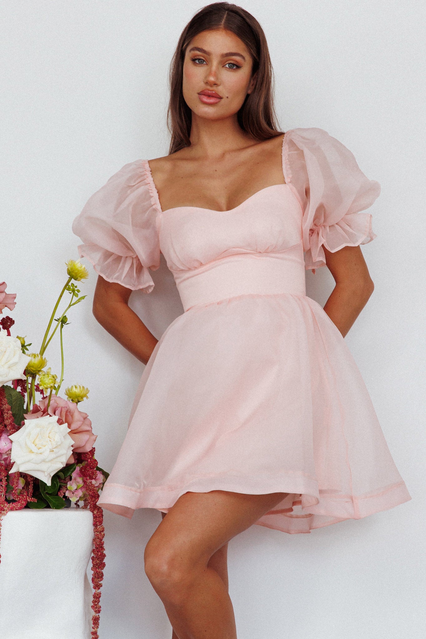 I've Got Sunshine Puff Sleeve Mini Dress Blush by Selfie Leslie Australia
