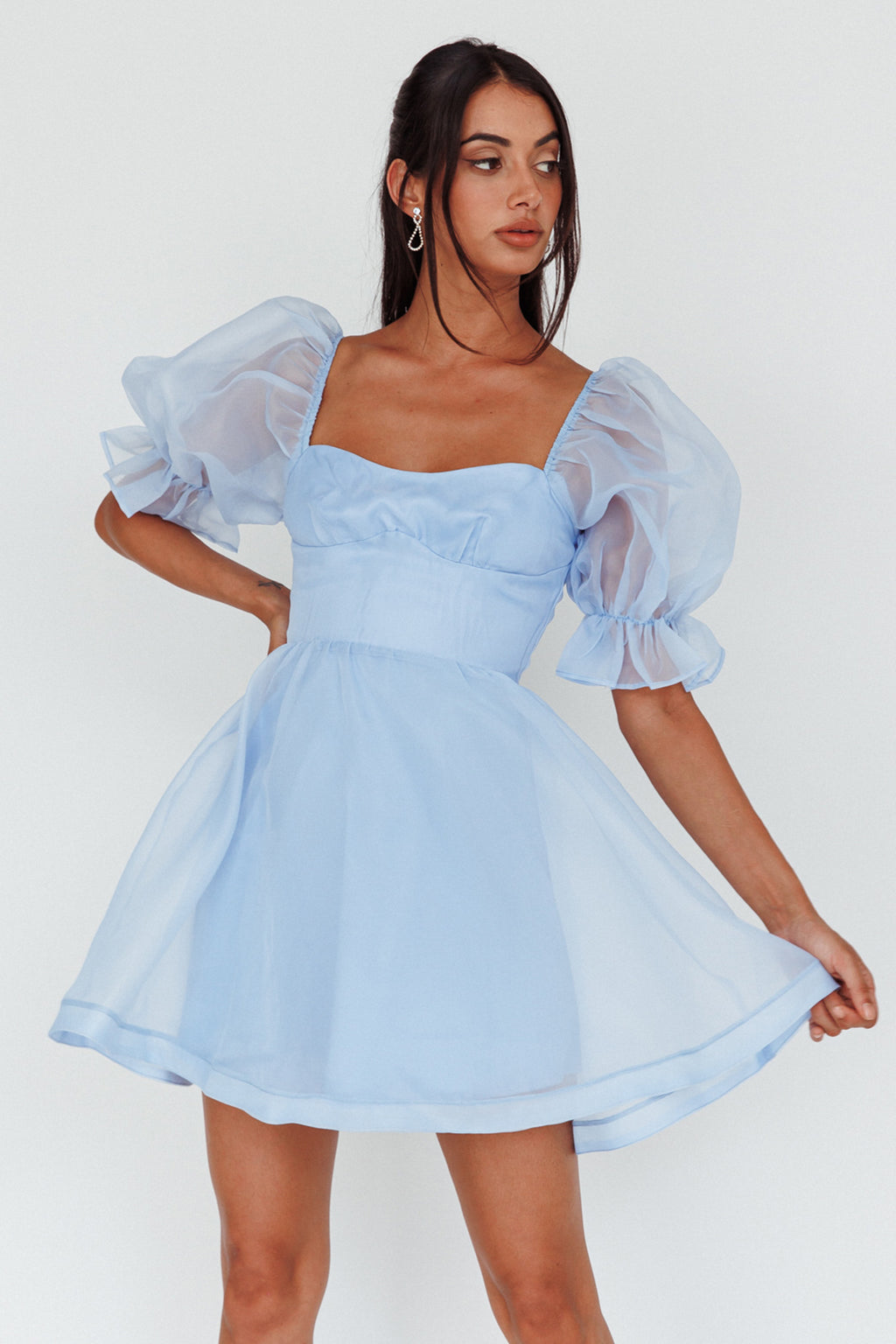 I've Got Sunshine Puff Sleeve Mini Dress Sky Blue by Selfie Leslie Australia