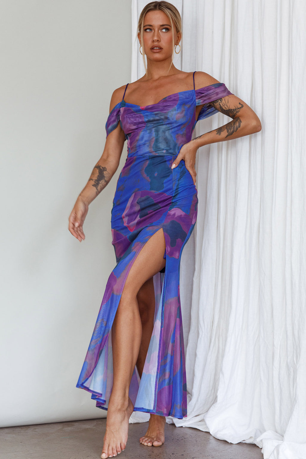 Arcadia Off-Shoulder Sleeve Midi Dress Blue by Selfie Leslie Australia